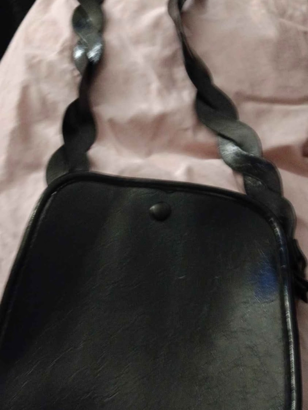 Macy's Black Faux Leather Crossbody with Braided Strap